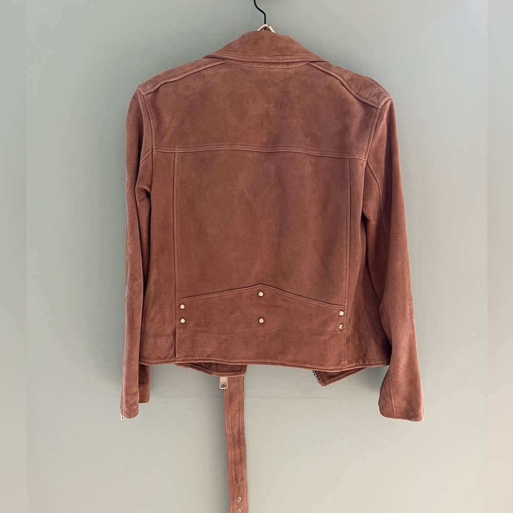 All Saints Luna Suede Biker Jacket XS Tan Brown - Picture 2 of 16